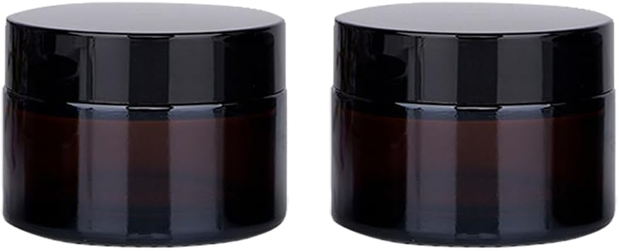 2PCS 50ML/50G Brown Glass Refillable Make Up Jars with Liners and Screw Black Cap Empty Face Cream Lip Balm Storage Container Pot Bottle Jar for Beauty Essential Oils Cosmetic Cream Lotion 50ml