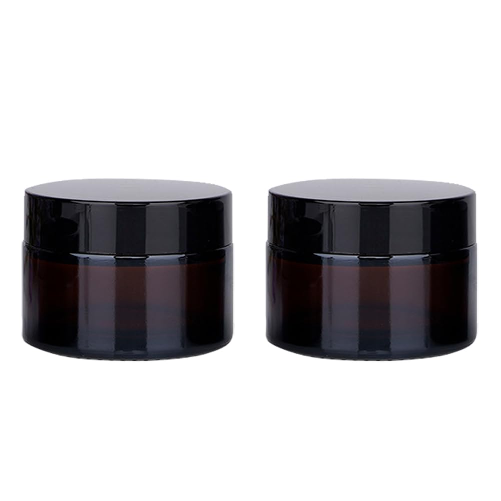 2PCS 100g/3.3oz Empty Brown Glass Cream Jar with Inner Liners and Black Lid Refillable Travel Storage Jar Makeup Pot Cosmetics Container for Lotions Powders Body Scrub