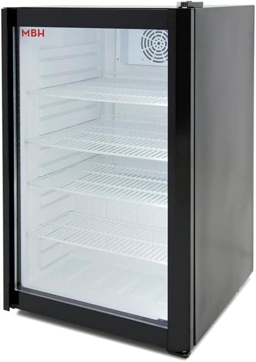 MBH - Nevera expositora profesional 120 litros con puerta de cristal para hostelería. Frigorífico expositor botellero pequeño para bebidas.