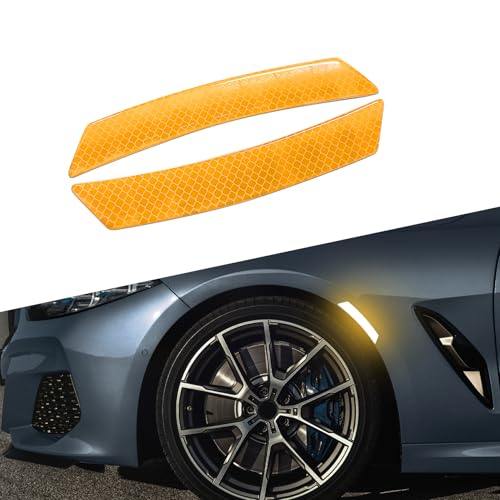 Image of 2PCS Car Reflective Trim Side Marker Stickers, Side Reflectors for Car, Anti-Collision Automatic Bumper Fender Stickers, Auto Exterior Accessories Reflector Guard Fit Cars (Yellow, 2PCS)