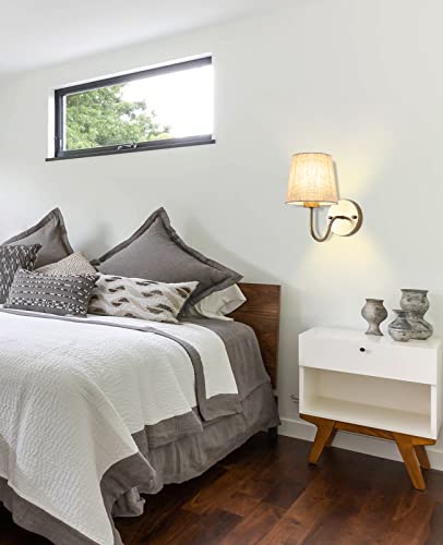 Image of LASENCHOO Gold Wall Sconce, 1 Pack Modern Sconces Wall Lighting Vintage Wall Light Fixtures with Fabric Lampshade, Bedside Wall Lamp for Bedroom Living Room Hallway Entryway, E26 Bulb (No Include)
