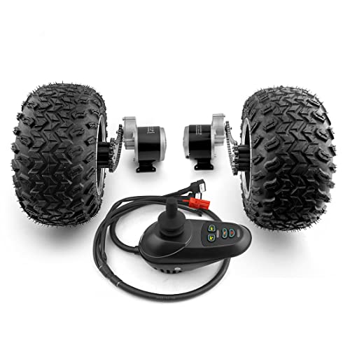 L-faster Doble 24 V 350 W motor engranado doble 10 x 6.00 ruedas gordas kit de transmisión de cadena Joystick para carro Seabeach bicicleta silla de ruedas (máximo 11 kph)