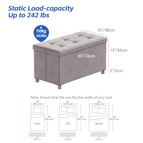 Image of BRIAN & DANY 30 Inches Folding Storage Ottoman Bench, Ottoman with Storage Bench for Bedroom, Living Room, Entryway, Foot Rest with Legs, Light Gray