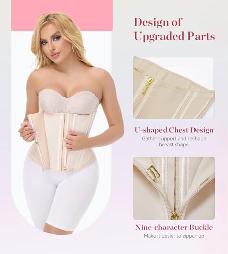 Image of SHAPSHE Waist Trainer For Women Cincher Underbust Corset Shapewear Zipper | Double-Layer Tummy Control Smooth Belly,15 Steel Bones Support Back,Elastic Mesh Enhances Comfort,Postpartum,Daily,Workout