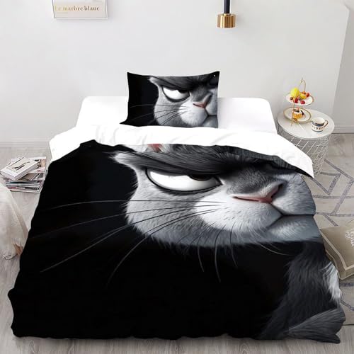 Housse de couette single chat blanc microfibre 3D de qualité supérieure