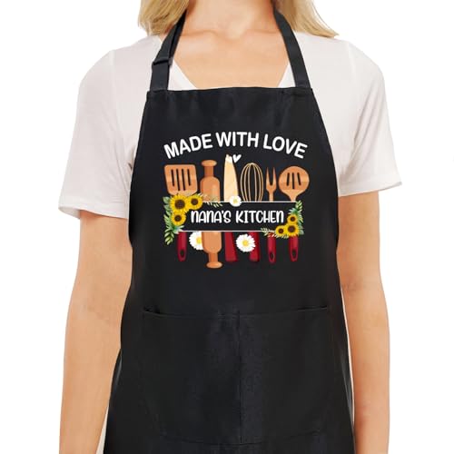 Eiokytmu Nana's Kitchen Baking Aprons for Women, Adjustable Cooking Baking Kitchen Aprons for Grandma Chef with Pockets, Funny Mothers Day Birthday Gift for Nana Grandma Mother -04