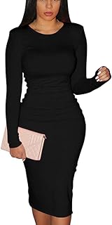 XXTAXN Women's Sexy Bodycon Long Sleeve Round Neck Work Office Midi Pencil Dress