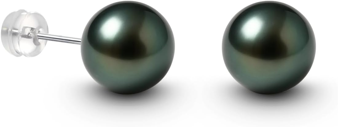 Genuine Tahitian Black Pearl Earrings for Women, 8-11mm AAAA Handpicked Natural Black Pearl Stud Earrings with 18K Gold Earring Posts, Luxury Birthday Gifts for Wife, Women, Mother, Girlfriend,
