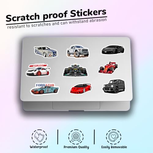 Image of Car Stickers Pack of 22 - Waterproof Vinyl Decals for Laptop, Water Bottle, Helmet & Skateboard | JDM Racing Sports Car Supercar Muscle Car F1 Sticker Set | Scratch Proof, Heavy Duty, Easily Removable