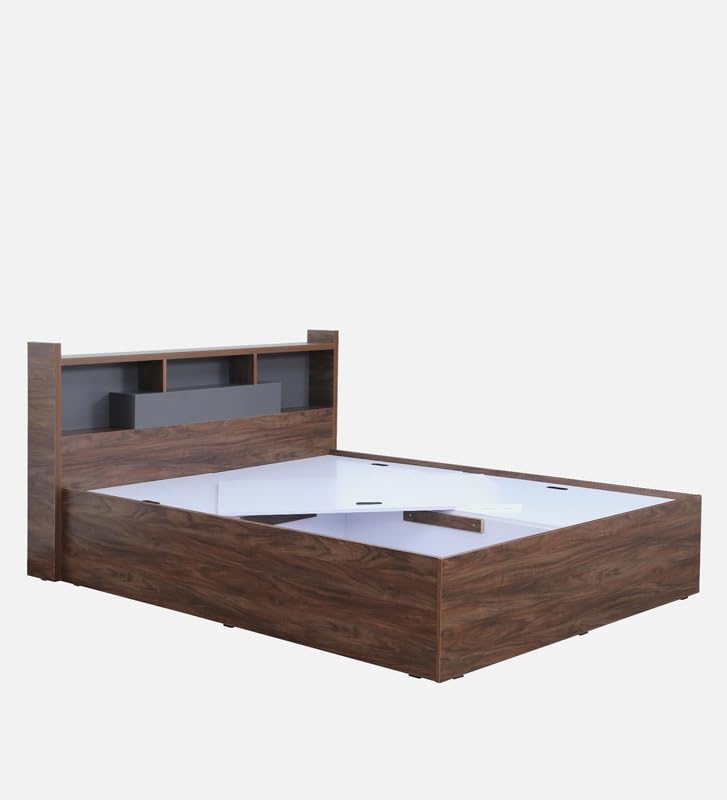 Image of Mintwud Pepperfry Engineered Wood Queen Size Bed with Box Storage | Wooden Double Bed Cot Palang Furniture with Headboard for Home Bedroom Living Room and Hotel (Natural Walnut Finish)