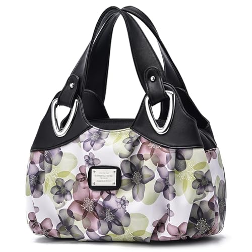 Fashion Vegan Leather Handbag for Women Multi Pocket Large Tote Bags Satchel Soft Printed Purses