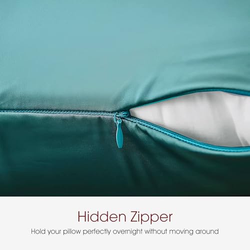 Image of 100% Silk Pillow Cases 2 Pack King Size Mulberry Silk Pillowcase for Hair and Skin Set of 2 Highest Grade 6A Silk Soft Breathable Silk Pillow Cases with Hidden Zipper, Teal