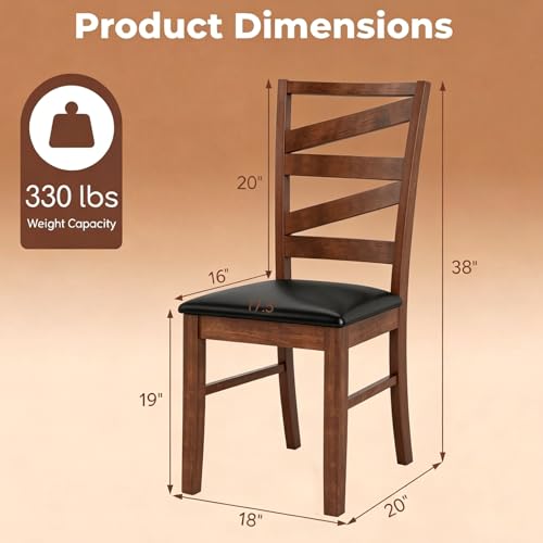Image of COSTWAY Wooden Dining Chairs Set of 2, Farmhouse Kitchen Side Chair with High Back, PVC Leather Padded Seat, Armless Chairs for Dining Room, Living Room, Home Kitchen, Restaurant (Walnut & Black)