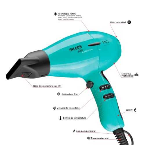 Secador De Cabelo Profissional Falcon Íon Collection Mq Hair Voltagem:110V;Cor:Verde
