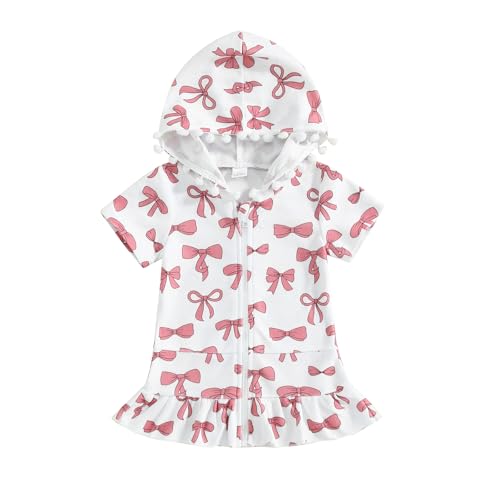 Image of Girls Terry Cloth Swim Cover Up Zip Up Hooded Bathing Suit Coverup Wraps Rufled Kids Pool Beach Robe Cover-Up Dress