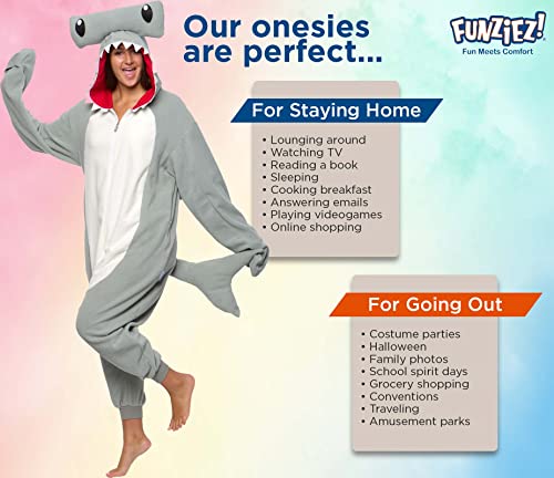FUNZIEZ! Hammerhead Shark Pajamas - One Piece Cosplay Costume (Grey, Small)