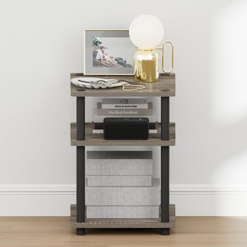 Image of Furinno Turn-N-Tube Toolless 3-Tier Night Stand, Nightstand, French Oak | Open Shelf, Soft-Corner, Bedside Table, End Table, Side Table, for Bedroom, Closet, Dorm