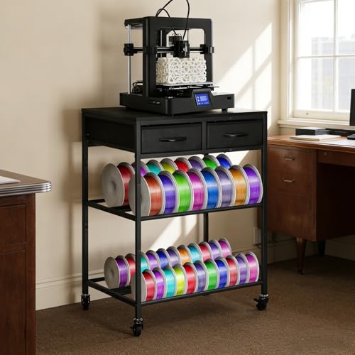 3D Printer Desk with Filament Storage& Wheels, Heavy Duty Rolling 3D Printer Table with Drawer Storage (Black)