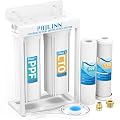 PAULINN External RV Dual Water Filters System, Lead-Free & BPA-Free Camper Water Filter with Brass Fittings & Mounting Bracket & Two Filters, Reduces Sediment, Chlorine, Bad Taste and Odors