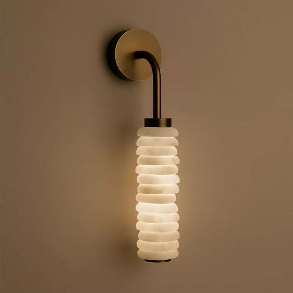 JISHUBO LED Warm Light Alabaster Wall Light, Nordic Style Hardwired Wall Lamp, Natural Marble Vanity Wall Sconce, Restaurant Living Room Balcony Wall Mounted Light Fixtures