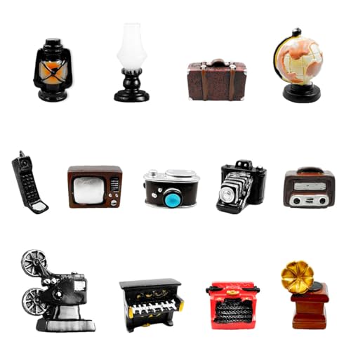 Miniature Home Appliances Retro Furniture - 13Pcs 1inch Mini Simulated Resin Camera Telephone TV Figurines Models Ornaments for DIY Diorama Micro Landscape Craft Accessories Decor