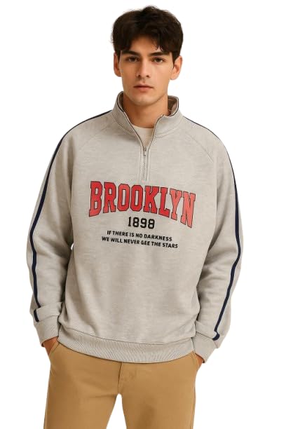 Image of Men's Collar Chain Cotton Fleece Sweatshirt | Warm Hoodie for Gym, Travel & Casual Winter Wear | Stylish & Comfortable Pullover