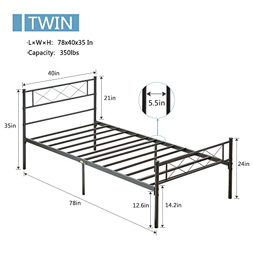Vecelo Metal Platform Bed Frame Mattress Foundation With Headboard & Footboard/Firm Support & Easy Set Up Structure, Twin, Black #TOP1