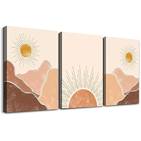 MHARTK66 Boho Wall Decor Living Room Canvas Wall Art For Bedroom Minimalist Abstract Mountain Sunshine Wall Paintings Wall Decorations For Girl Room Office Wall Decor Pictures Home Decor 3 Piece Cover