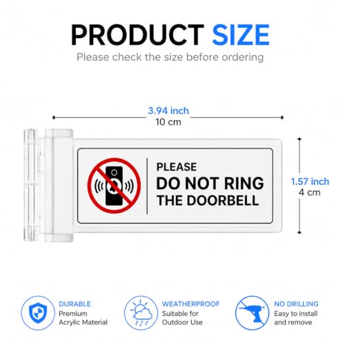 Image of Do Not Ring Doorbell Sign,Acrylic No Soliciting Reminder,2 Pack