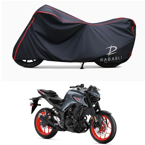 Image of Waterproof Bike Body Cover Compatible for | Yamaha 2022 MT-03 ABS | Taffeta Fabric, Red Piping Design, Bottom Elastic Fit | Dustproof, Sun UV & Rain Protection for All Bikes