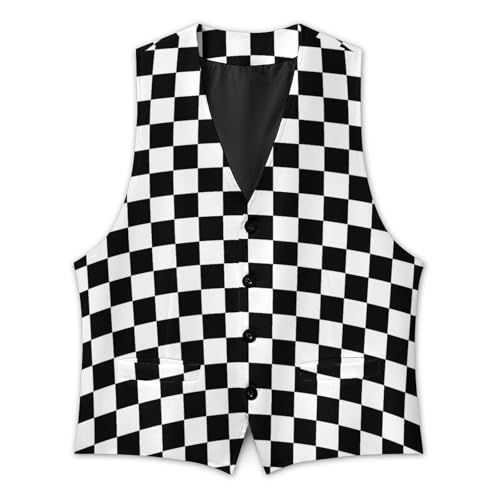 Black White Racing Checkered Funny Men's Formal Suit Vest Casual Business Dress Waistcoat Printed Vest Slim Fit2