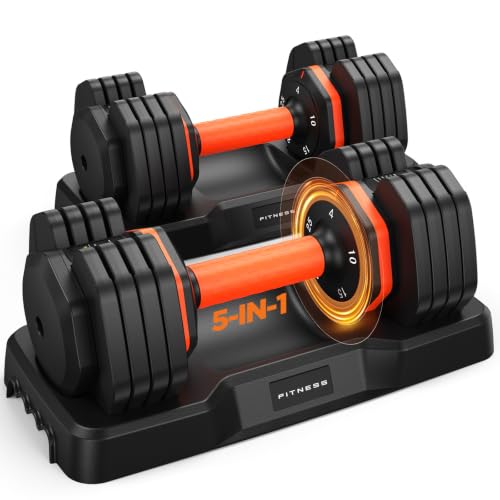 2026 Updated Adjustable Dumbbell Set of 2, 5-in-1 Weights Dumbbell Set with Storage Box, 25lbs Adjustable Weights with Anti-slip Silicone Grip, Weight Set For Home Gym Suit both Men and Women