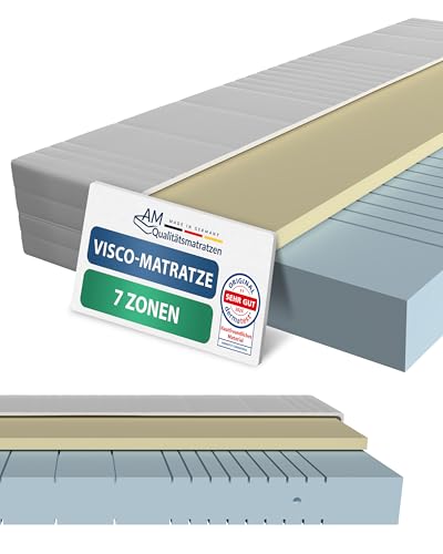 AM Qualitätsmatratzen 7 Zonen Viscoschaum Matratze 90x200 H3 - Made in Germany - Oeko TEX zertifizierte Memory Schaum Matratze 90x200-20 cm Hoch - Hybridschaummatratze 90x200 H3 mit Viscoauflage