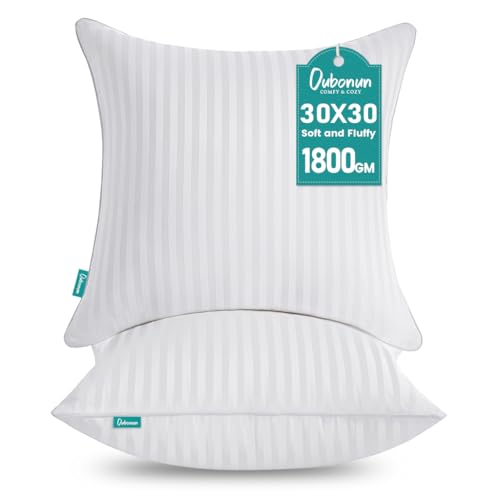 Oubonun 30 x 30 Throw Pillow Inserts, Firm and Fluffy Decorative Square Pillows for Couch Bed Sofa with Soft Cotton Cover White Cushion with Down Alternative Pack of 2 by Oubonun - Used condition - US$51.67