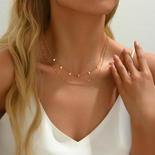 قلادات انيقة بطبقات للنساء من تيريفي، قلادة صغيرة مطلية بالذهب عيار 18 قيراط على شكل صليب ودلاية بسحر النجمة والعملة المعدنية، مجوهرات عصرية وأنيقة للارتداء اليومي