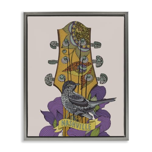 Nashville Guitar Floral Bird Pattern, 25 x 31 Inch Canvas in Floater Frame