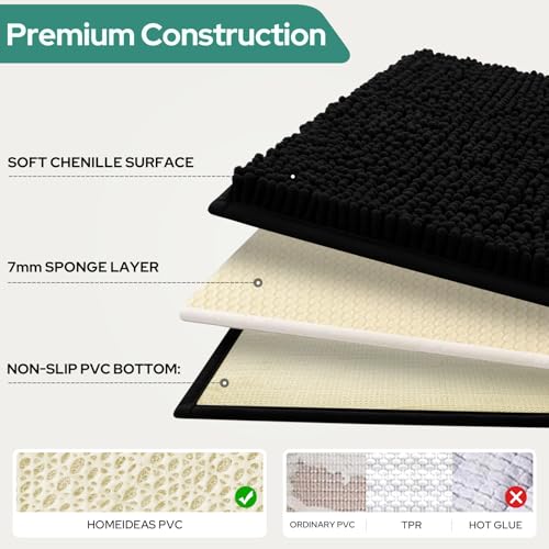 HOMEIDEAS 3 Pieces Black Bathroom Rugs Set, Ultra Soft Non Slip Bath Rug and Absorbent Chenille Bath Mat, Includes U-Shaped Contour Rug, Bath Mat and Toilet Lid Cover, Perfect for Bathroom, Tub by HOMEIDEAS - Used condition - Image 5