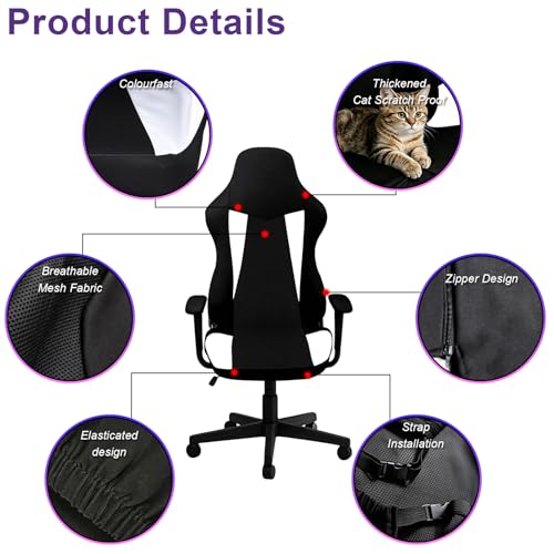 Miniatura 3 de Tufkiss Fundas Para Sillas De Juego 4 Pcs, Funda Elástica Silla Gaming, Con Funda Para Reposabrazos Funda Silla Gamer No Incluye Sillas Black