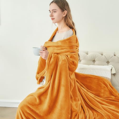Image of BEDELITE Burnt Orange Throw Blankets for Couch & Bed, 300GSM Luxury Plush Cozy Fleece Blanket 50 inch x 60 inch, Super Soft Lightweight Fall Blanket for Travel Camping