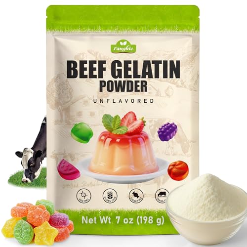 Beef Gelatin Powder Unflavored, 7 oz/198 g Grass Fed Gelatin Powder, Premium Thickening Agent, Gluten & Sugar Free, for Gummies, Jello, Baking, Cooking, Drinks