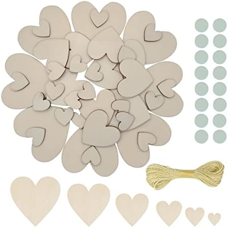 200pcs Unfinished Wood Heart Cutouts, Mixed Sizes Wooden Hearts Pieces Chips Unfinished Wood Craft Ornaments for Home Hanging Decorations, Christmas Thanksgiving Wood Guest Book