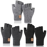 ViEinkaufen 3 pares de guantes sin dedos para invierno, negro profundo y gris claro