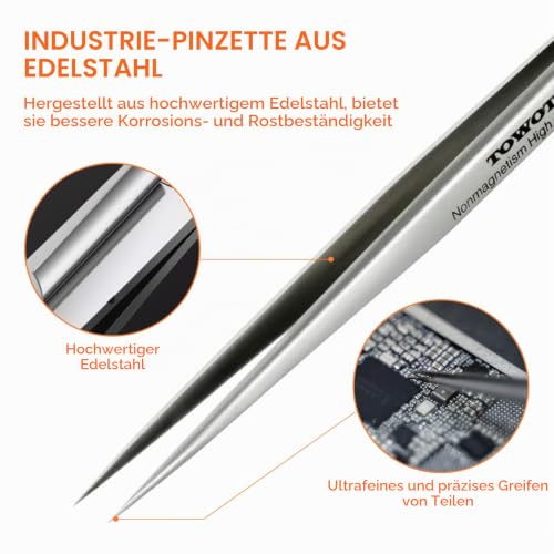 Industrielle Pinzette, Spitze Pinzette aus Edelstahl, Nicht magnetische Präzisionspinzette für Schweißarbeiten, experimentelle Arbeiten… – Ansicht 2