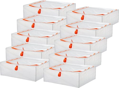 IKEA PARKLA Aufbewahrungskoffer, 55 x 49 x 19 cm, 10 Stück, Weiß, Polypropylen, Flach zusammenlegbar, Perfekt für Bettwäsche, Kleidung, Schuhe, saisonale Dekorationen