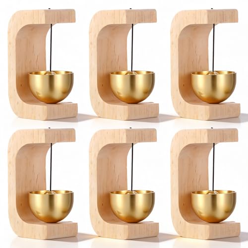 6-Pack Magnetic Door Chime with Wooden Frame & Brass Bells - Wireless Adhesive Entry Alert System for Home, Office, Shop, Pet Doors and Refrigerators