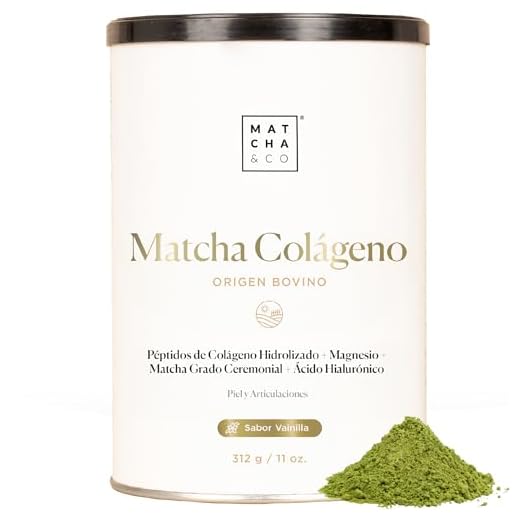 Matcha Collagen. Colágeno con Magnesio, Té Matcha y Ácido Hialurónico. Articulaciones, piel y uñas. 300 g matcha colágeno en polvo. Sabor Matcha Vainilla