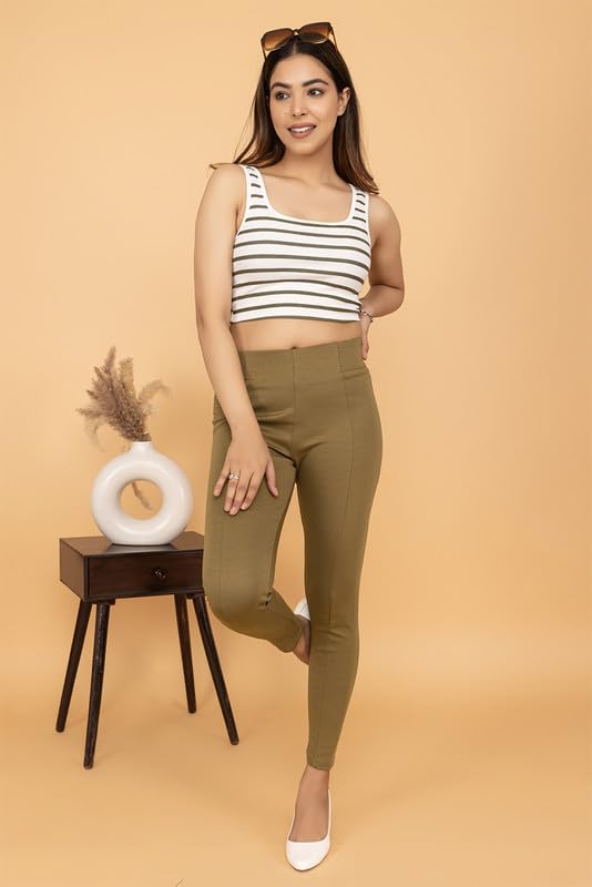 Image of Mlada Slim Fit Jeggings with Elastic Waist Band for Women Office Work Formal Wear Trousers Stretch Cotton Knit High Waist Skinny Fit Jeggings Lycra Pants Travel Comfort Jeggings