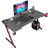 Homall Gaming Computer Desk with Carbon Fiber Surface, Gaming Table Z Shaped Pc Home Office with Cup Holder&Headphone Hook(55 in, Black)