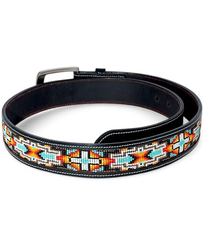 Black Genuine Leather Beaded Belt For Men/Women, Gift Leather Bead Belt. 5