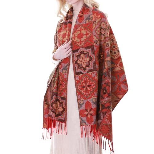 RIIQIICHY Reversible Pashmina Scarf for Women Jacquard Shawl Wrap Scarves